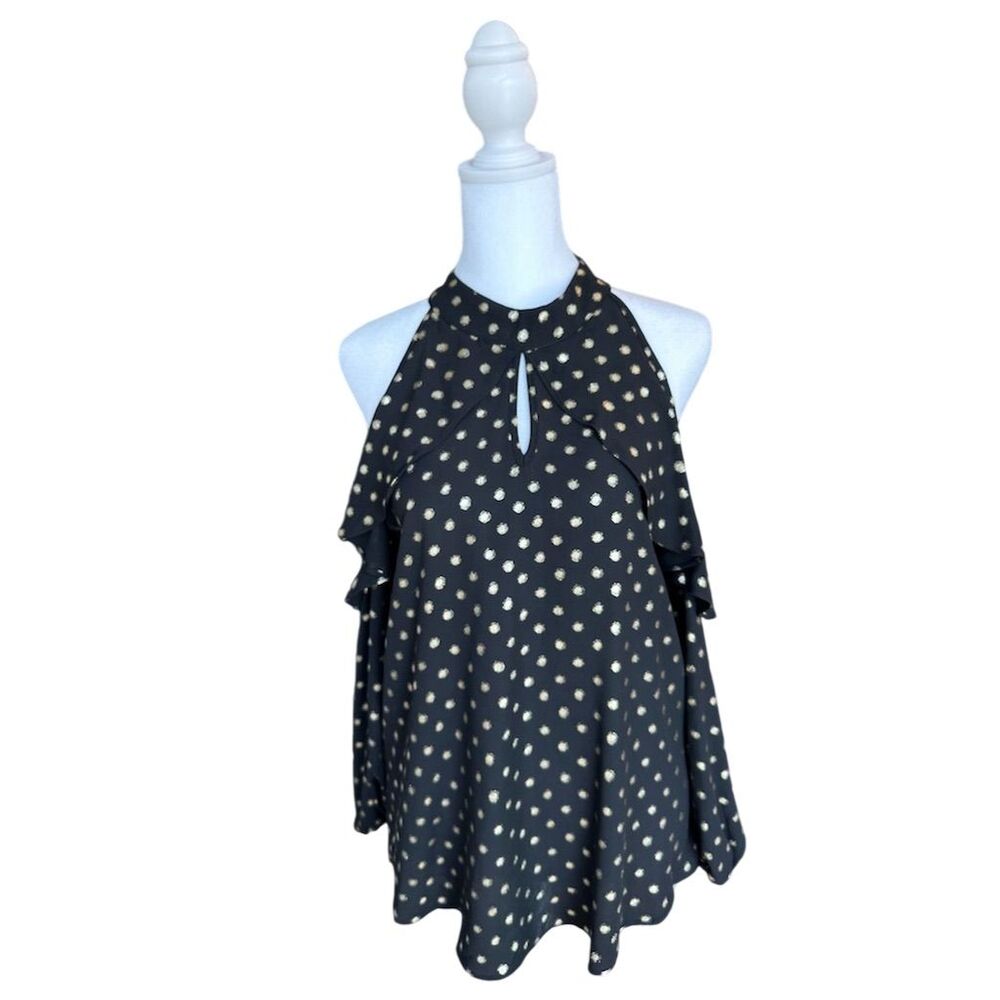 New York & Co. Women's XS Black Polka Dot Halter Tank Top